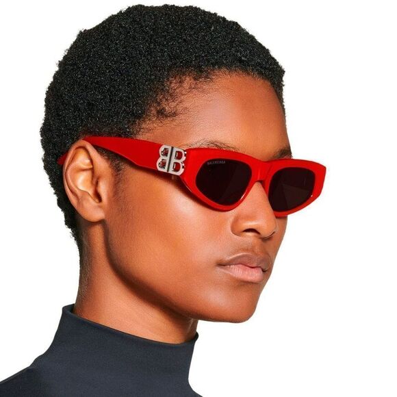 NEW Balenciaga BB0095S 016 Red Silver Logo Grey Cat Eye Unisex Sunglasses - Picture 1 of 11
